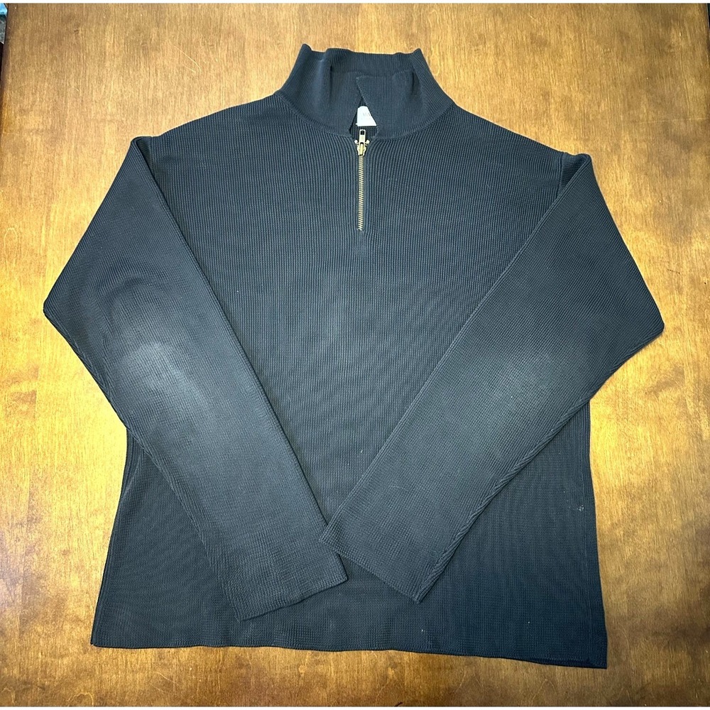 Armani Collezioni Sweater Men XL Black Ribbed Knit Long Sleeve Half Zip Pullover